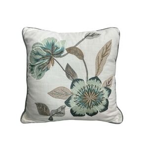 Pier 1 Throw Pillows 17"‎ Square Embroidered Beaded Floral Boho Casual Home